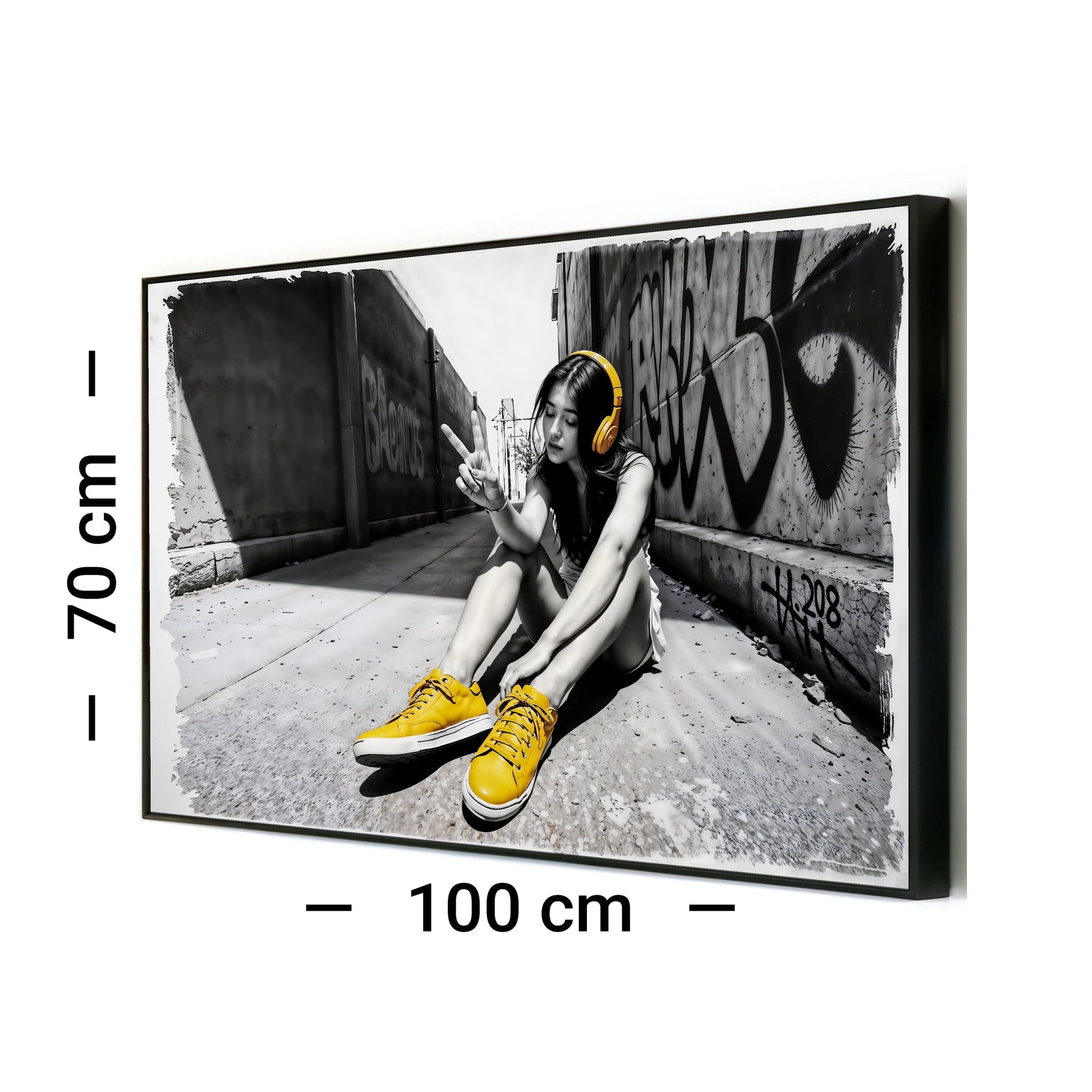 Urban Peace - Arts To GloryUrban PeaceDigital Wall ArtArts To GloryAngled framed artwork clearly showing 100 x 70 cm size labels for easy visualisation.
