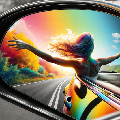 Vivid Freedom | Euphoria in Reflection AI Digital Art Poster | Home Decor | Digital Download | 100 x 70 cm (3:2 Ratio) - Arts To GloryVivid Freedom | Euphoria in Reflection AI Digital Art Poster | Home Decor | Digital Download | 100 x 70 cm (3:2 Ratio)Colourful ExpressionsArts To GloryVibrant image seen from a car's interior, capturing a woman with multicoloured hair outstretched in joy against a backdrop of a vividly coloured landscape, conveying freedom and the thrill of a road trip.