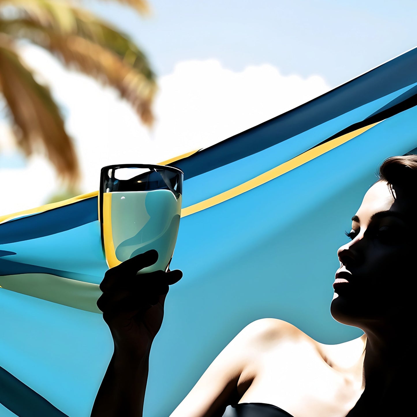 Woman Relaxing in Hammock | Beach Bar Art | Blue Cocktail & Accents | Modern Digital Art | 100 x 70 cm | Home Décor - Arts To GloryWoman Relaxing in Hammock | Beach Bar Art | Blue Cocktail & Accents | Modern Digital Art | 100 x 70 cm | Home DécorBlueArts To GloryWoman Relaxing in Hammock | Beach Bar Art | Blue Cocktail & Accents | Modern Digital Art | 100 x 70 cm | Home Décor