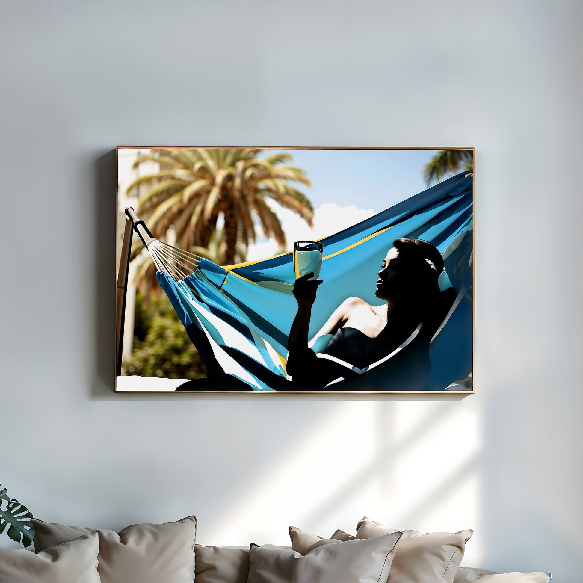 Woman Relaxing in Hammock | Beach Bar Art | Blue Cocktail & Accents | Modern Digital Art | 100 x 70 cm | Home Décor - Arts To GloryWoman Relaxing in Hammock | Beach Bar Art | Blue Cocktail & Accents | Modern Digital Art | 100 x 70 cm | Home DécorBlueArts To GloryWoman Relaxing in Hammock | Beach Bar Art | Blue Cocktail & Accents | Modern Digital Art | 100 x 70 cm | Home Décor