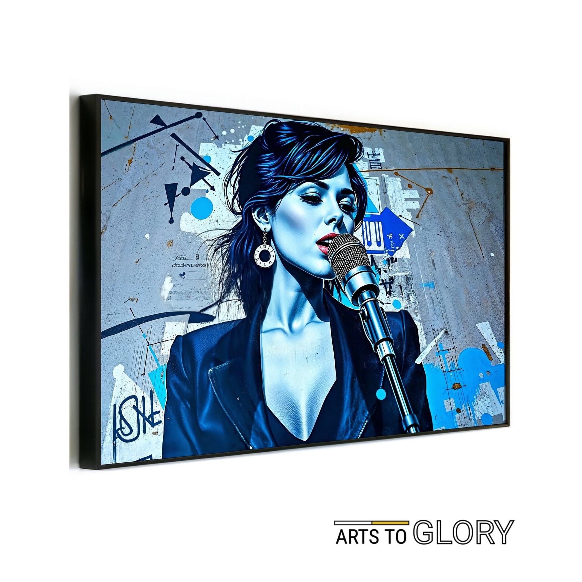 Woman Singing Street Art - Arts To GloryWoman Singing Street ArtDigital Wall ArtArts To GloryStriking digital artwork of a singer with vibrant blue accents and street art elements, perfect for modern urban décor.