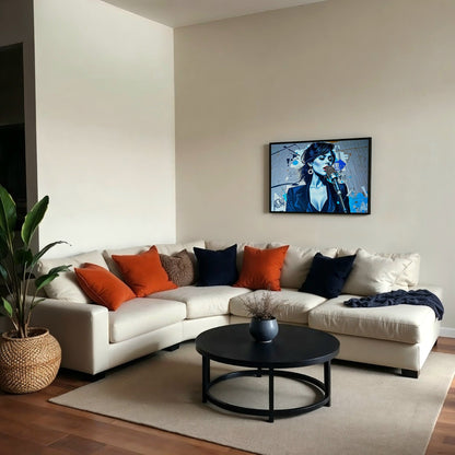 Woman Singing Street Art - Arts To GloryWoman Singing Street ArtDigital Wall ArtArts To GloryA contemporary studio space with a bold art piece of a singer featuring blue accents and graffiti - style textures, enhancing the room’s urban vibe.